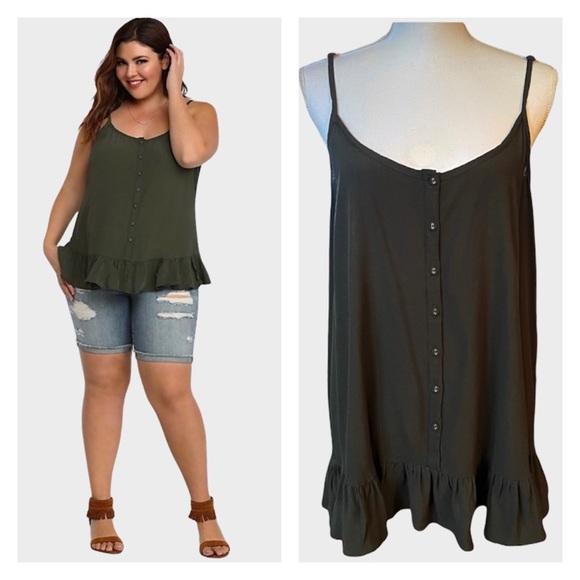 torrid Tops - Torrid Olive Button Down Ruffle Tank Sz 2X